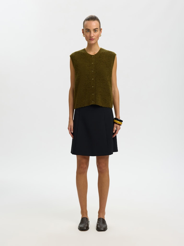 SLWLULU Button O-Neck Vest, Fir Green Melange