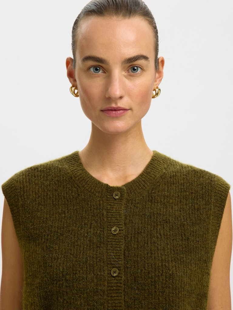 SLWLULU Button O-Neck Vest, Fir Green Melange