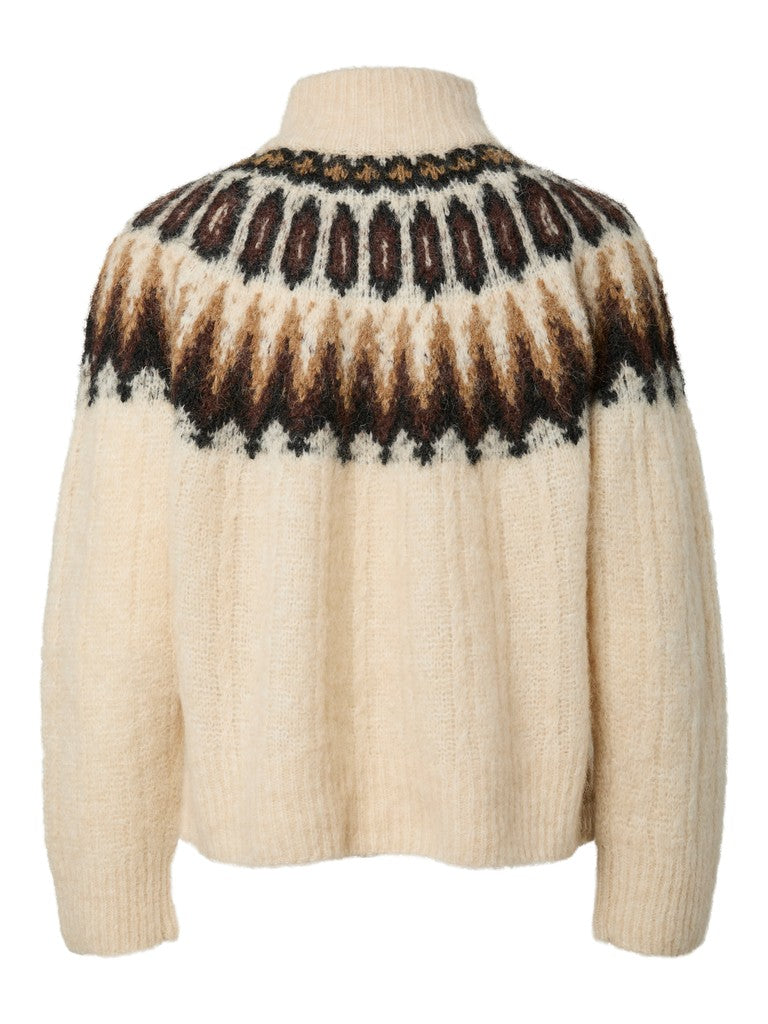 YASDOMINA LS WOOL BLEND KNIT PULLOVER, Wood Ash W. Dijon/Shaved Chocolate