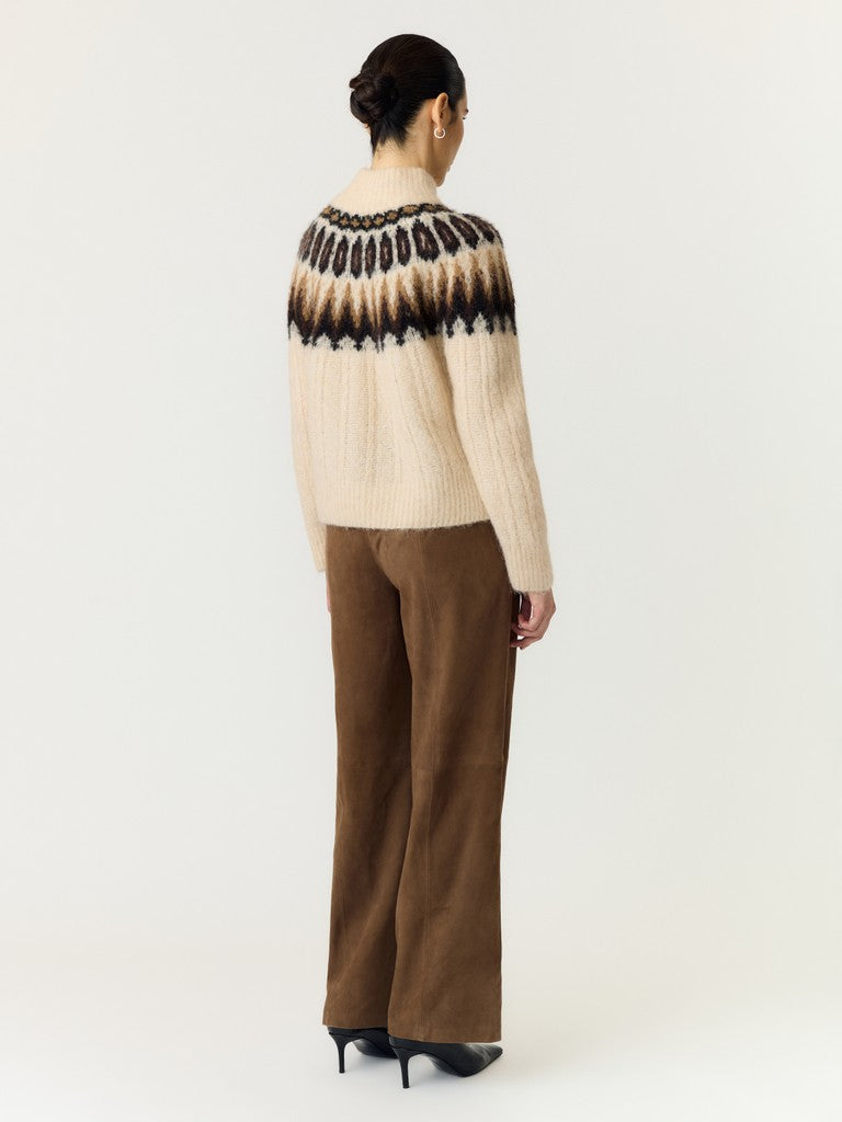 YASDOMINA LS WOOL BLEND KNIT PULLOVER, Wood Ash W. Dijon/Shaved Chocolate