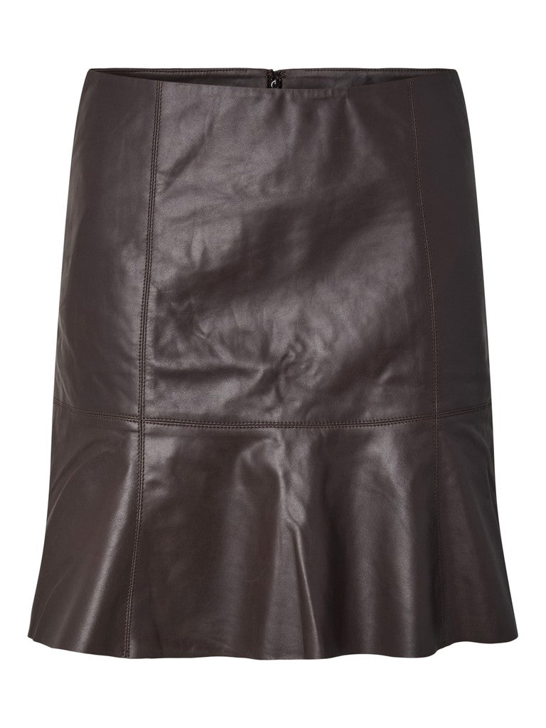 YASCOLLY MW Naplon Leather Skirt, Chocolate Brown