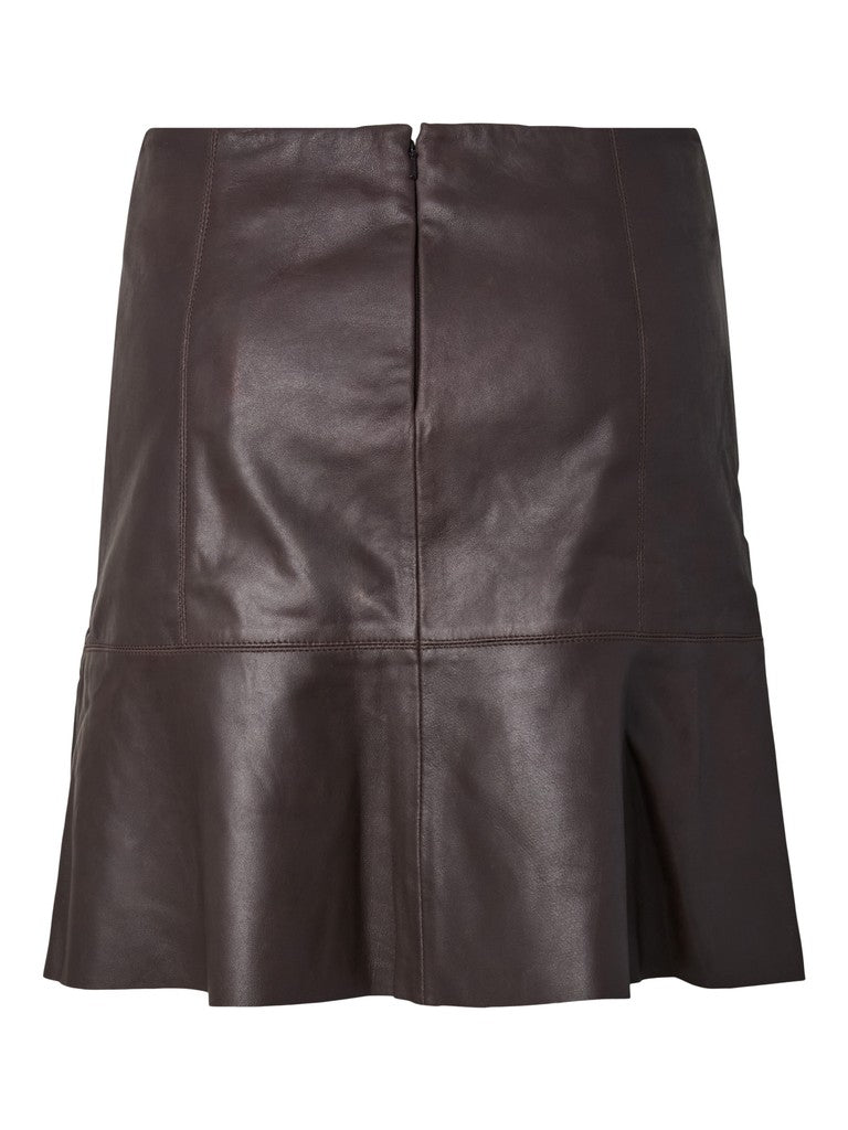 YASCOLLY MW Naplon Leather Skirt, Chocolate Brown