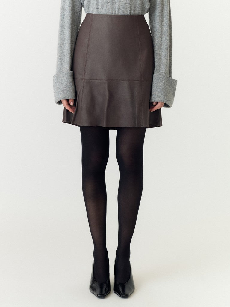 YASCOLLY MW Naplon Leather Skirt, Chocolate Brown