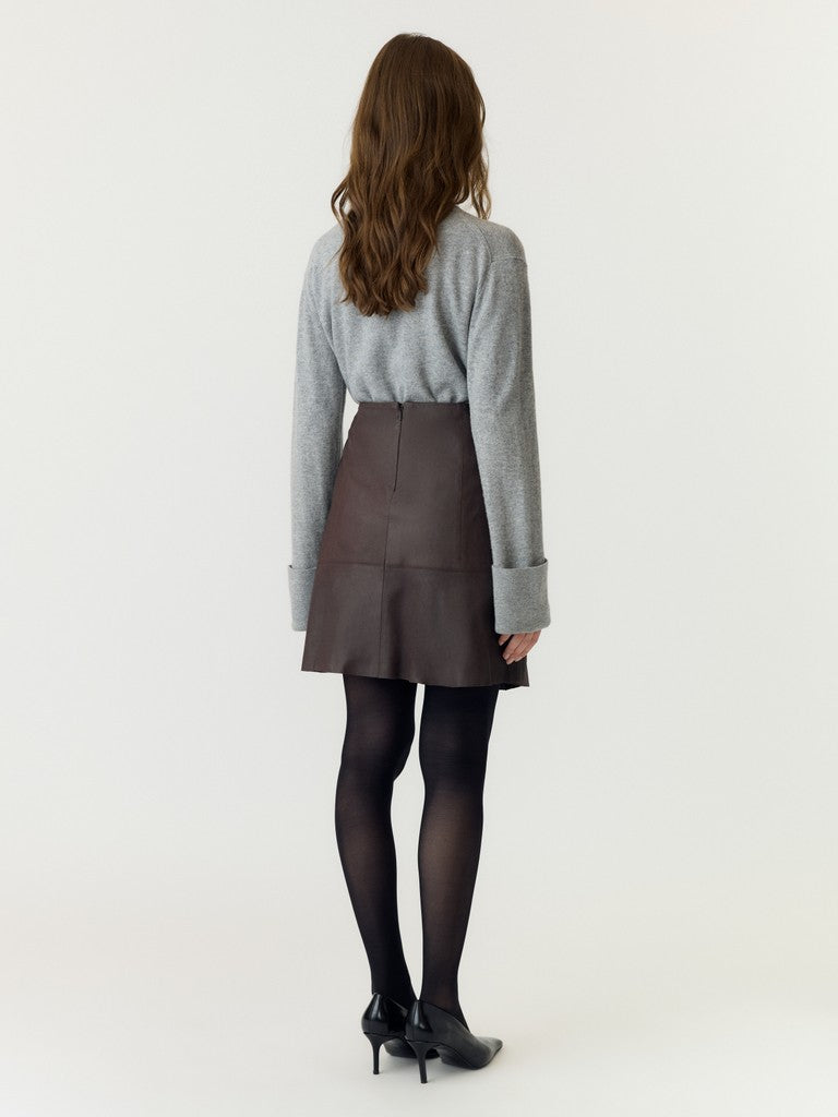 YASCOLLY MW Naplon Leather Skirt, Chocolate Brown