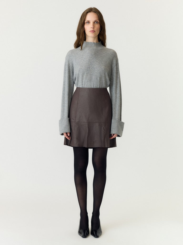 YASCOLLY MW Naplon Leather Skirt, Chocolate Brown