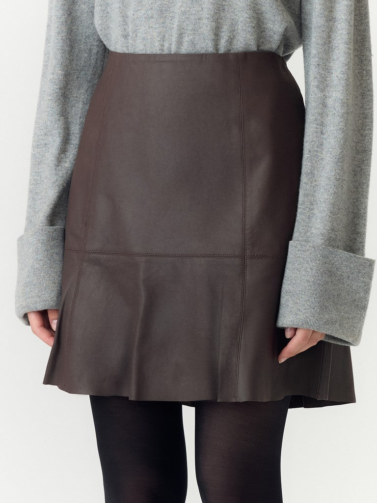 YASCOLLY MW Naplon Leather Skirt, Chocolate Brown