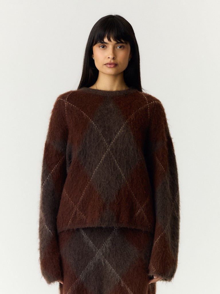 YASARGY LS MOHAIR BLEND KNIT PULLOVER, Coffee Bean