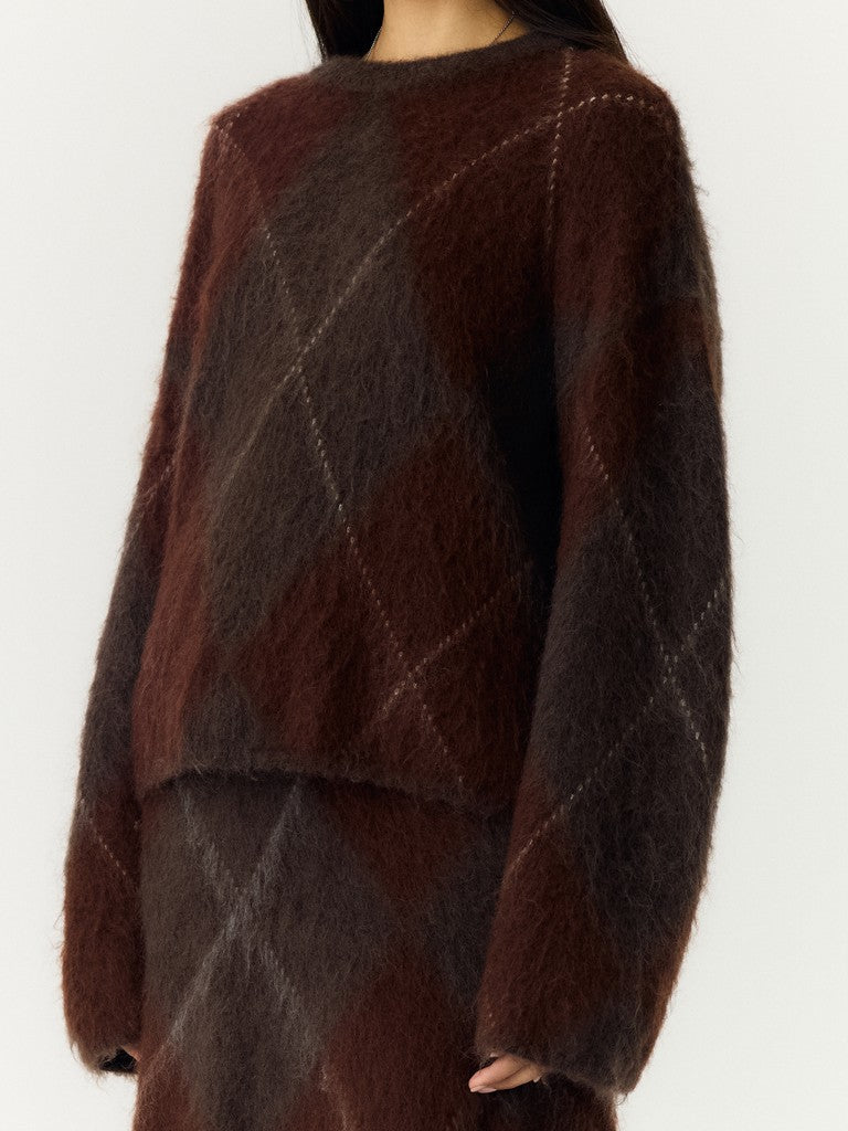 YASARGY LS MOHAIR BLEND KNIT PULLOVER, Coffee Bean