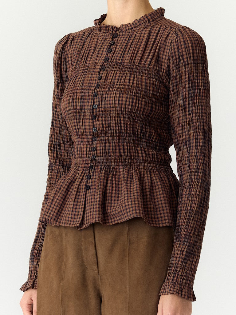 YASNOTA LS Smock Top, Carafe Nota checks
