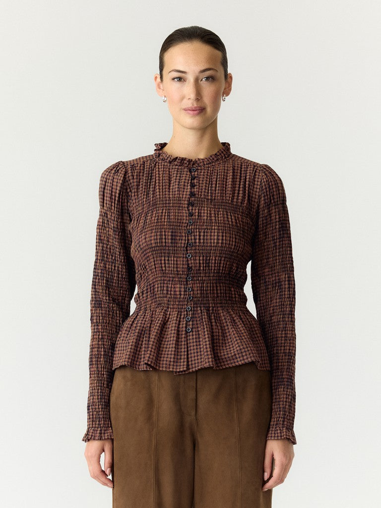 YASNOTA LS Smock Top, Carafe Nota checks