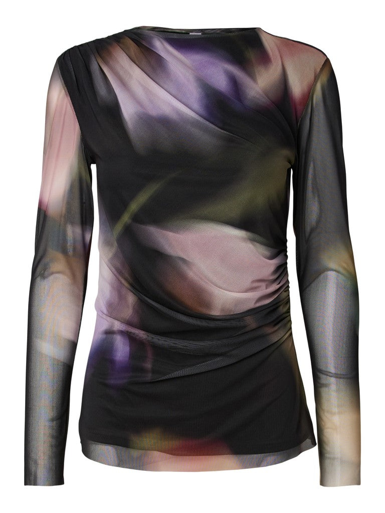 YASSHAMA LS MESH TOP, Black Shama print