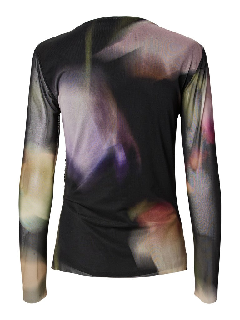 YASSHAMA LS MESH TOP, Black Shama print