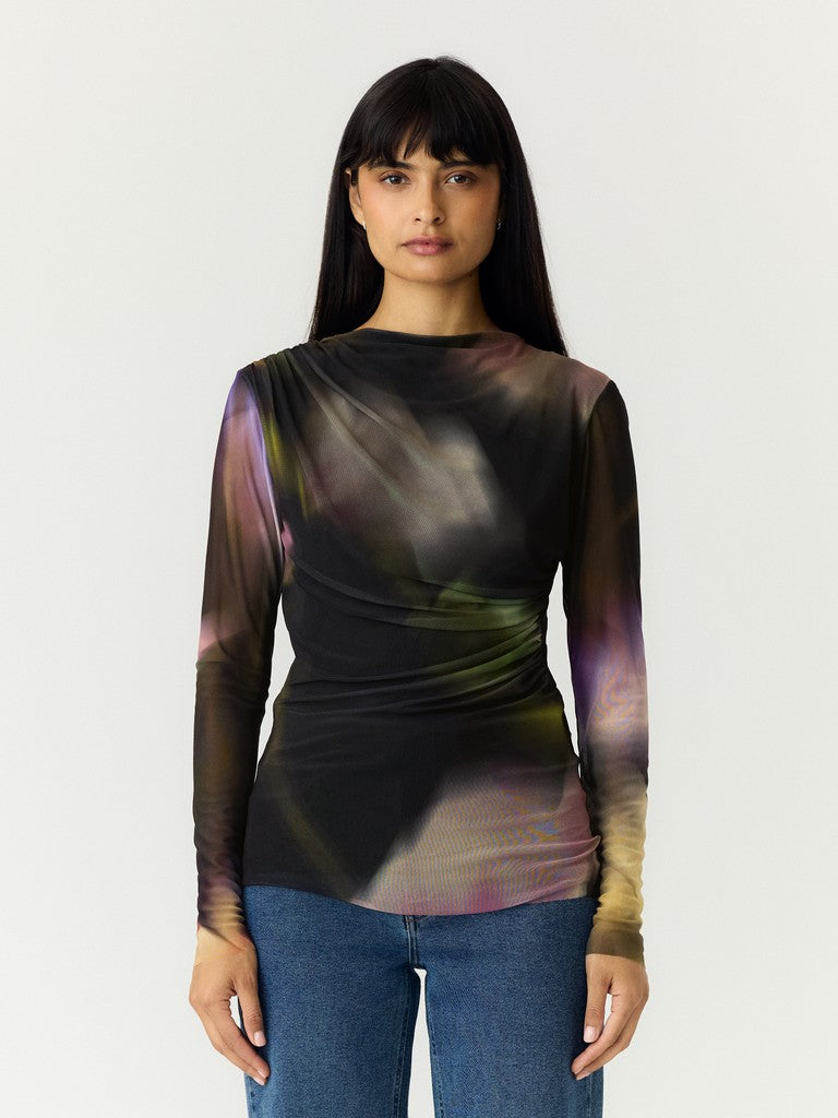 YASSHAMA LS MESH TOP, Black Shama print