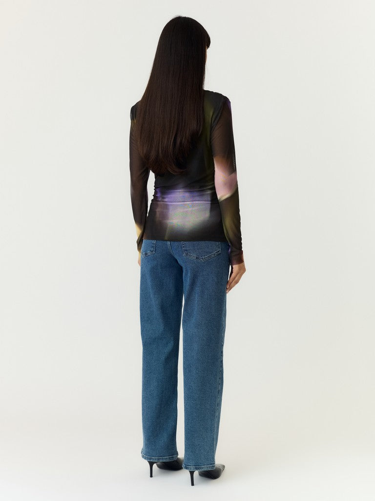 YASSHAMA LS MESH TOP, Black Shama print