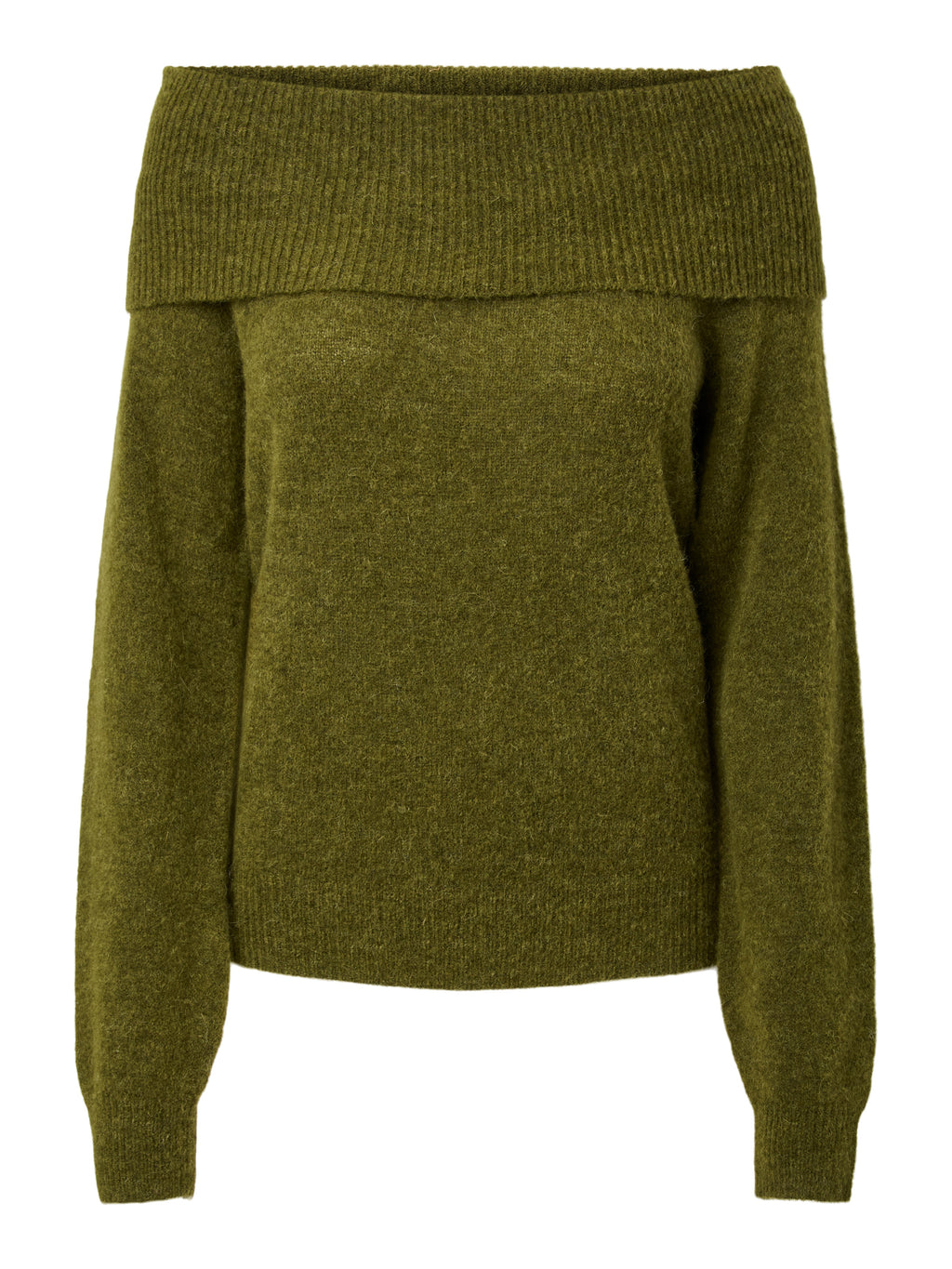 YASJOHI Off Shoulder Wool Blend Pullover,  Fir Green