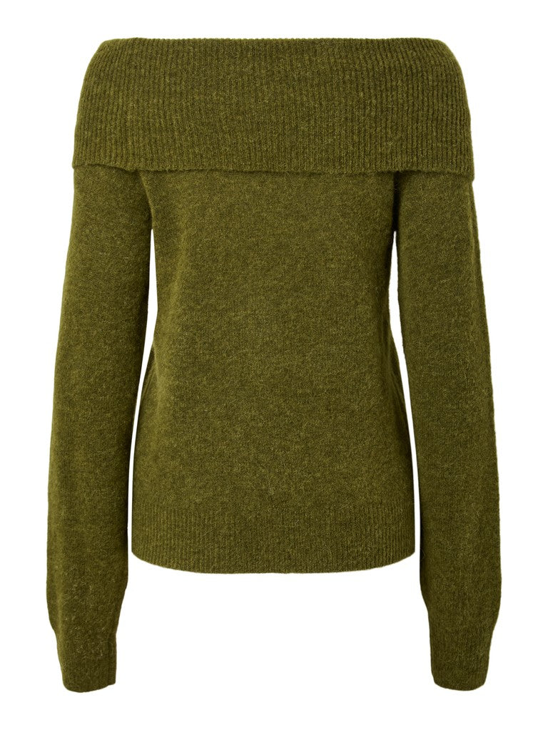 YASJOHI Off Shoulder Wool Blend Pullover,  Fir Green