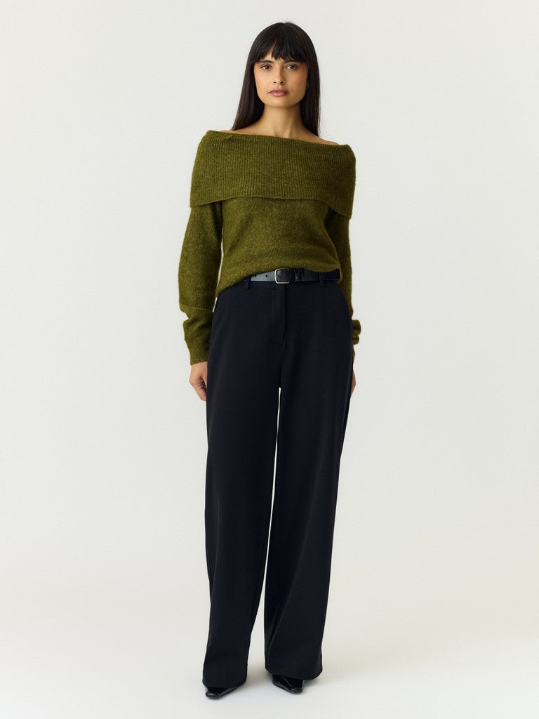YASJOHI Off Shoulder Wool Blend Pullover,  Fir Green