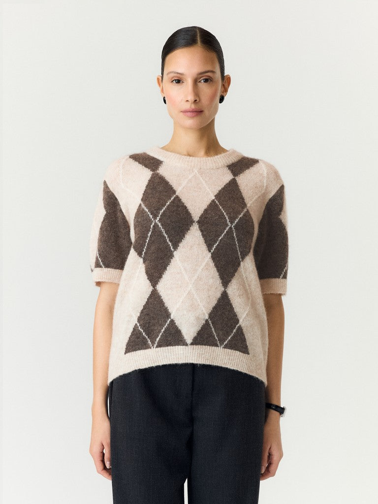 YASJOHI Wool Blend Pullover, Oatmeal Taupe Gray + Pristine harlequin