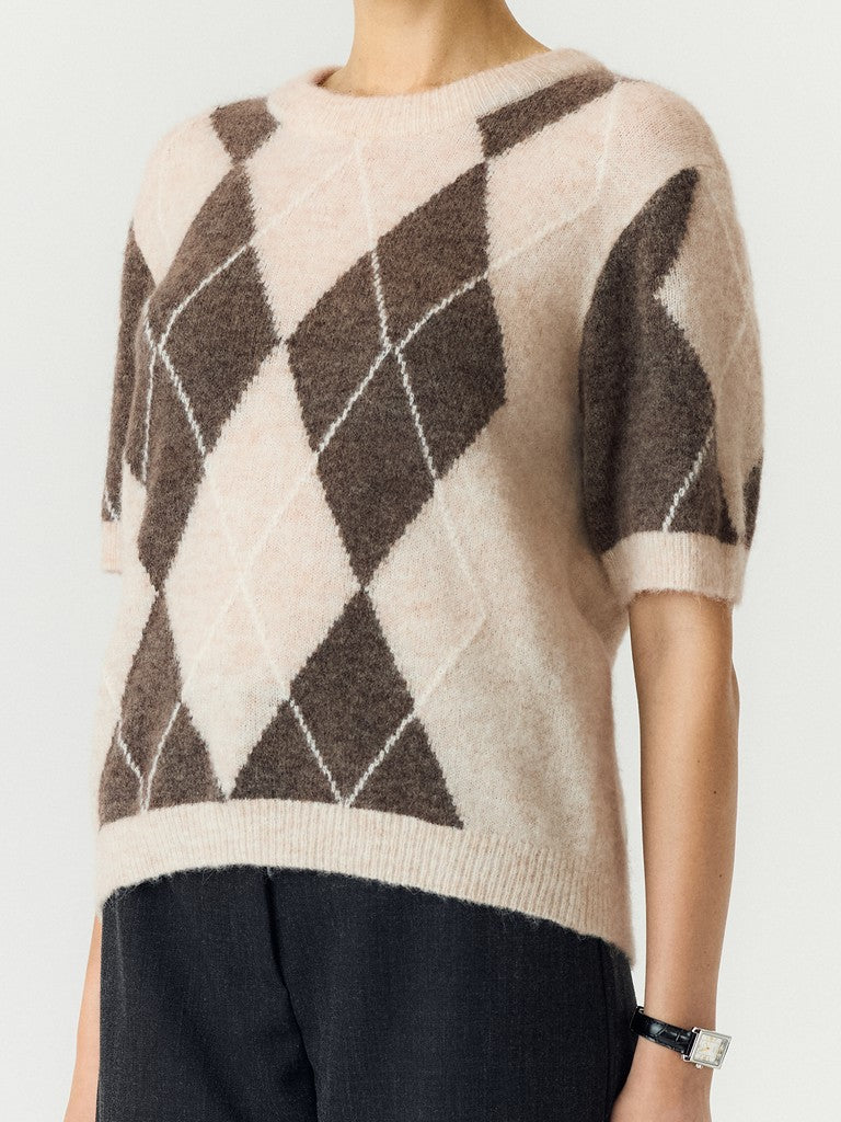 YASJOHI Wool Blend Pullover, Oatmeal Taupe Gray + Pristine harlequin