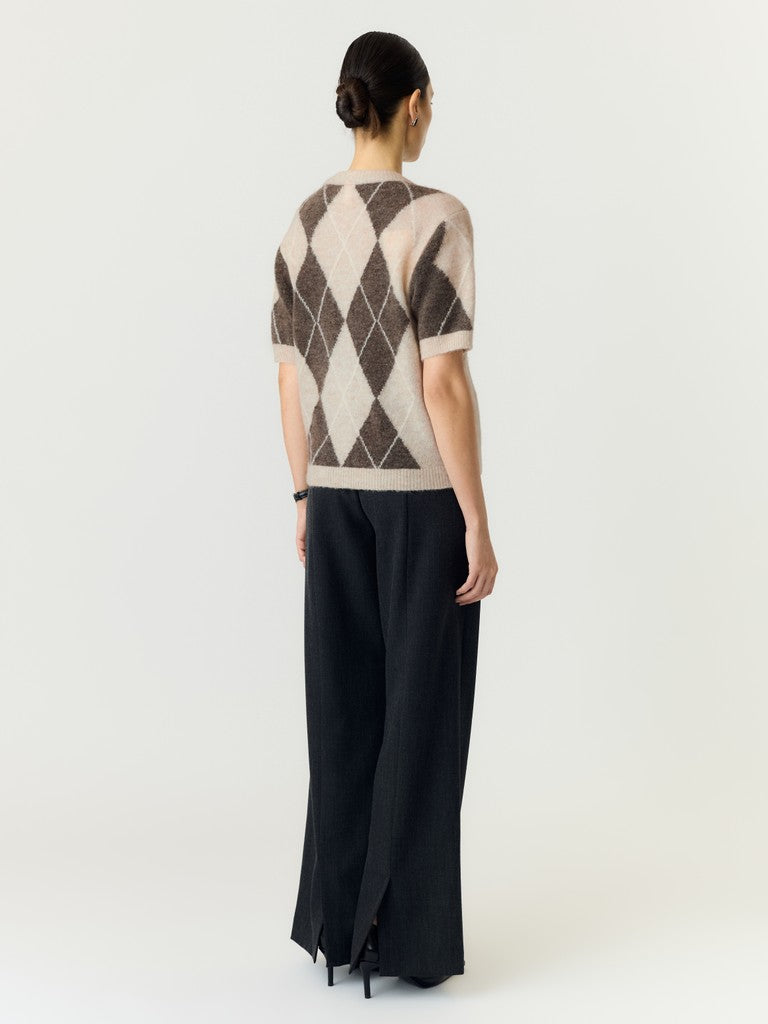 YASJOHI Wool Blend Pullover, Oatmeal Taupe Gray + Pristine harlequin