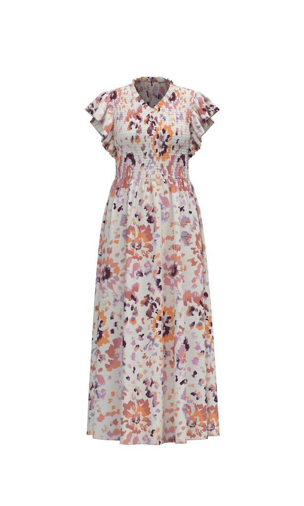YASTIERA V-Neck Long Dress, Cream Pink/Tiera Print