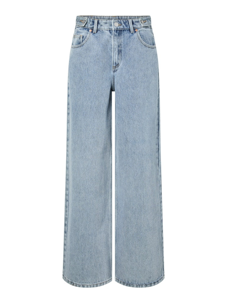 YASALIA MW Button Wide Jeans, Light Blue Denim