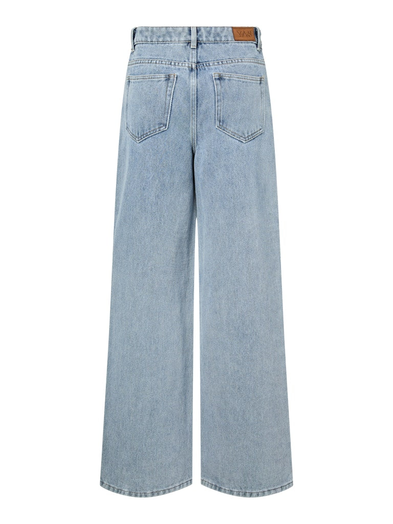 YASALIA MW Button Wide Jeans, Light Blue Denim