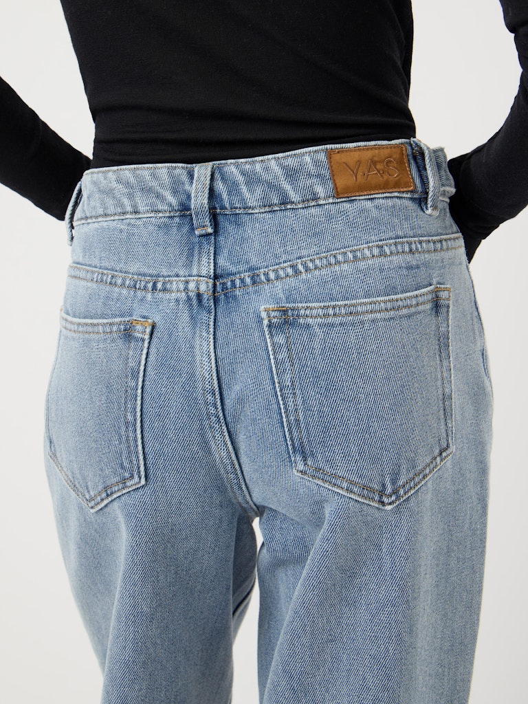 YASALIA MW Button Wide Jeans, Light Blue Denim