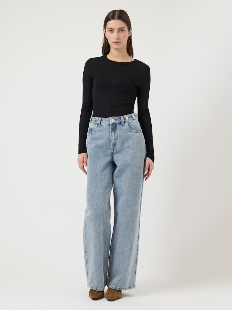 YASALIA MW Button Wide Jeans, Light Blue Denim