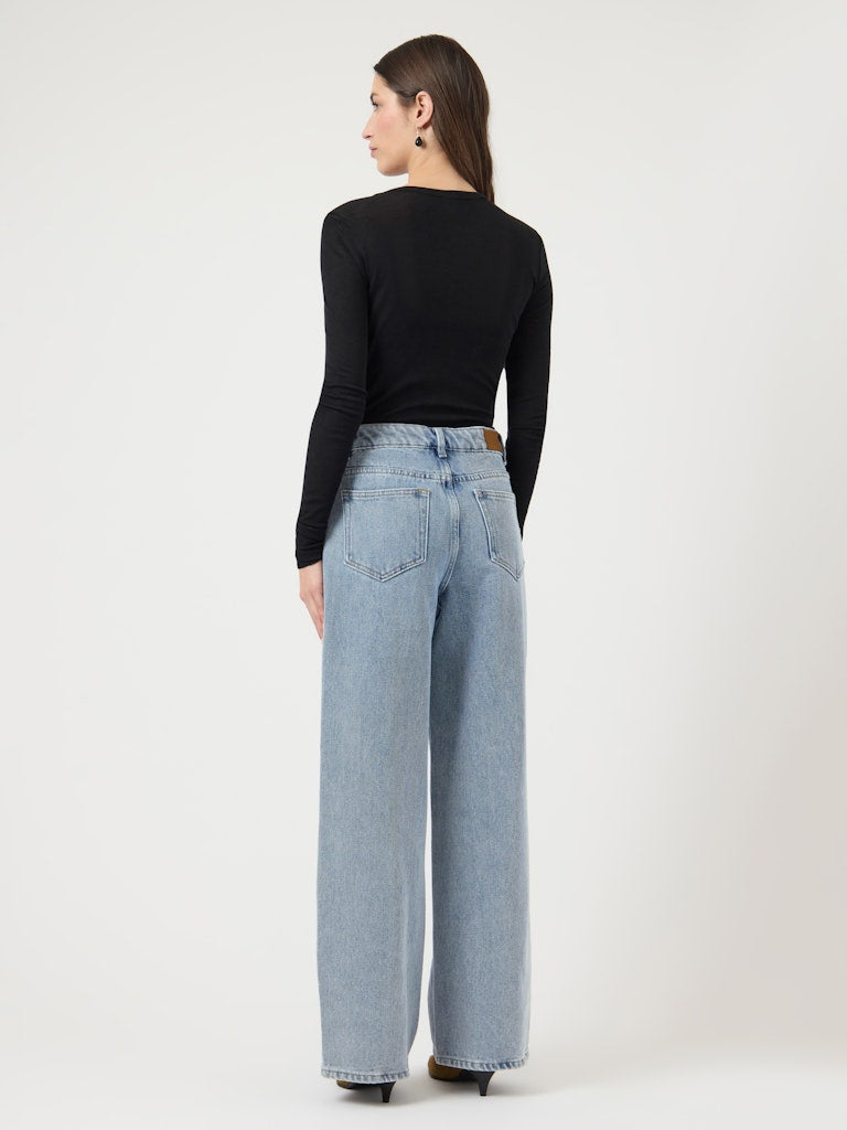 YASALIA MW Button Wide Jeans, Light Blue Denim