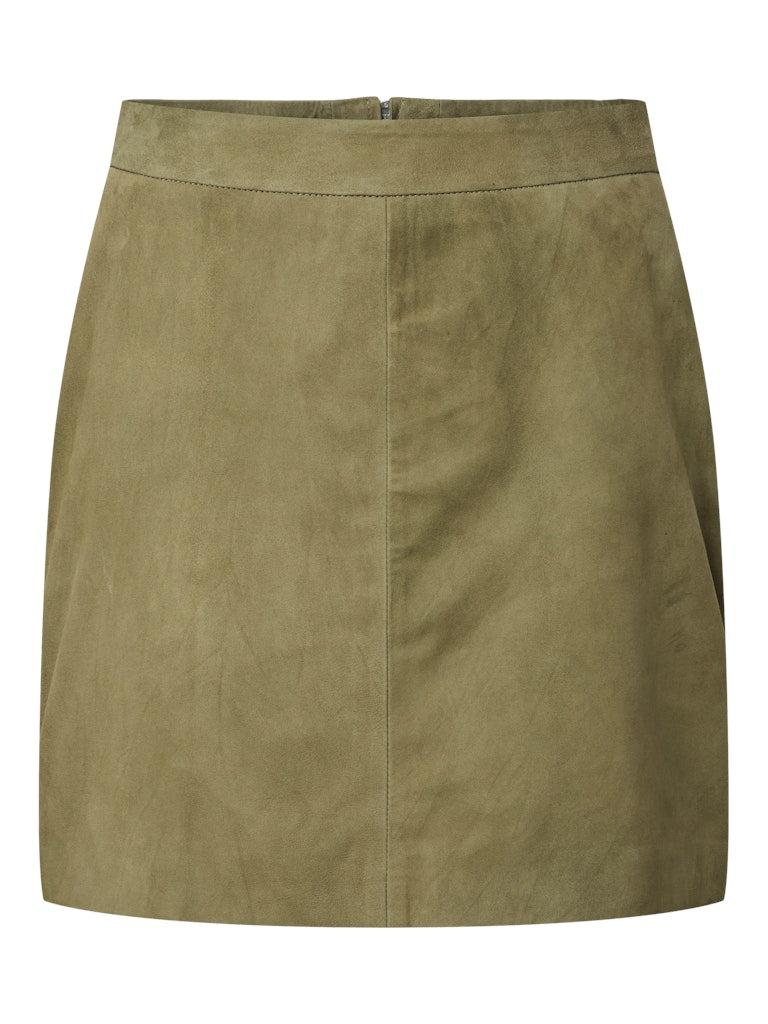 YASENA Suede Leather Skirt, aloe