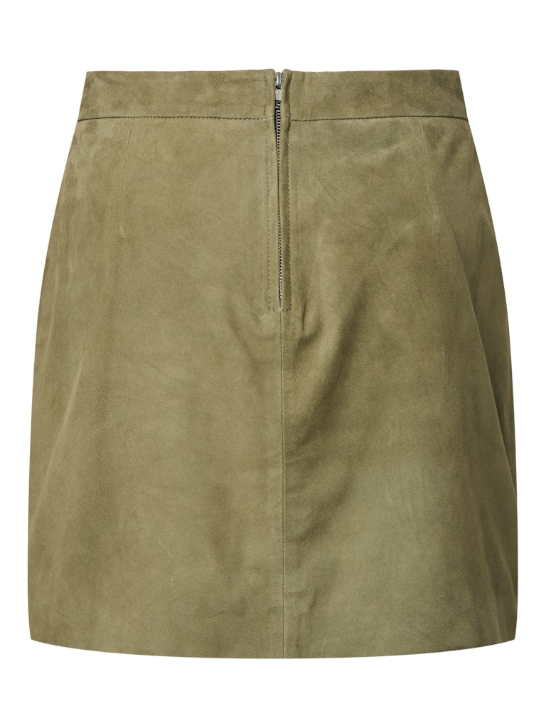 YASENA Suede Leather Skirt, aloe