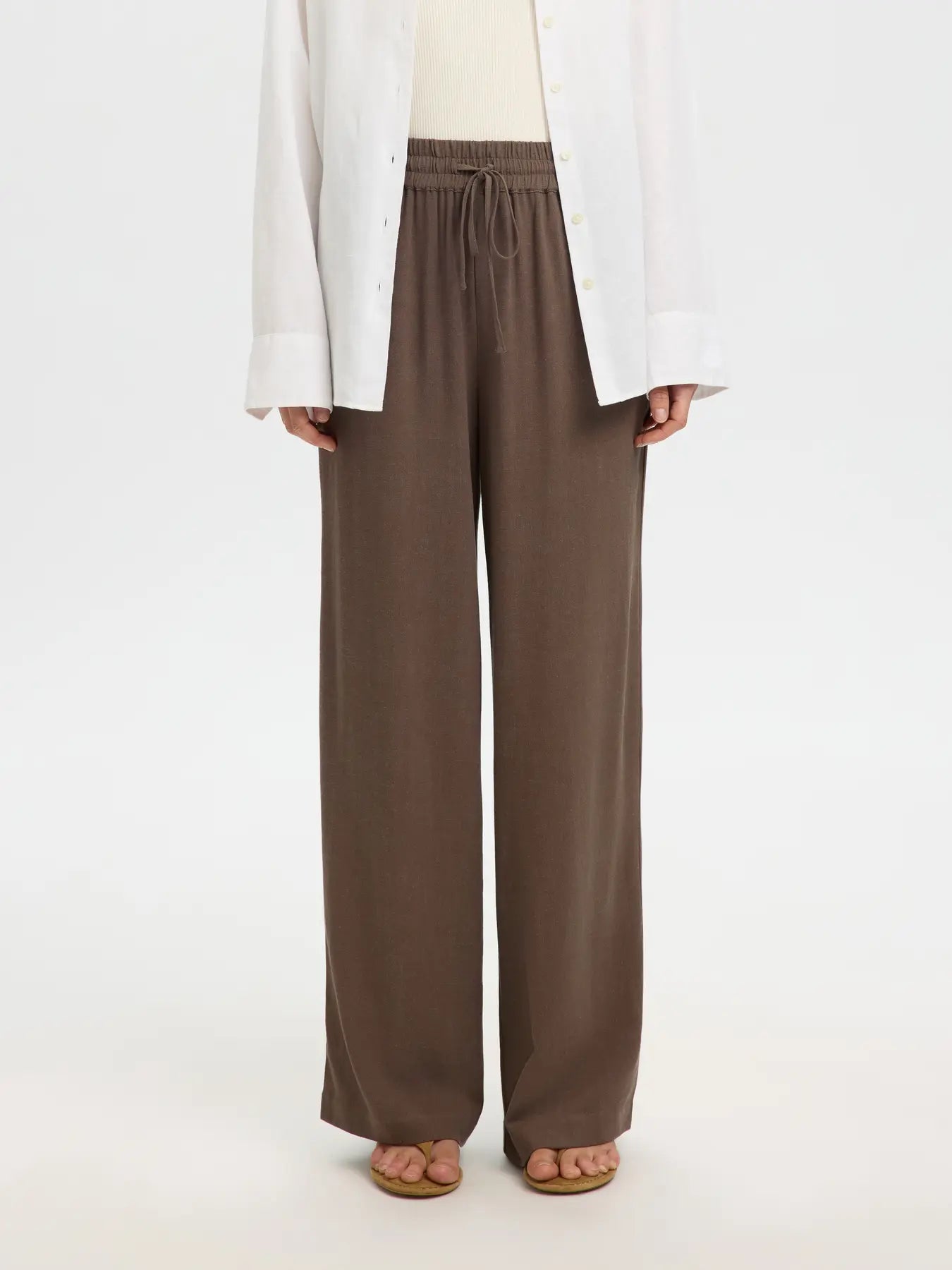 SLFVIVA-GULIA Long Linen Pants, Chocolate Chip