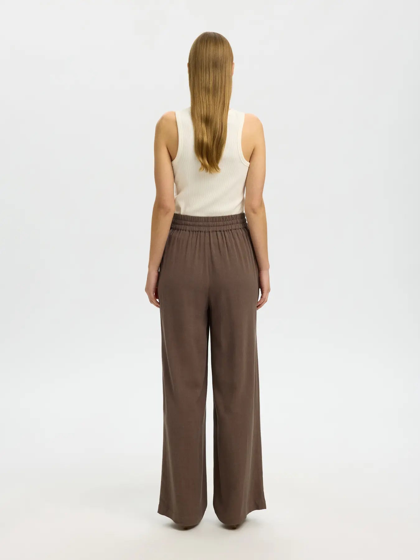 SLFVIVA-GULIA Long Linen Pants, Chocolate Chip
