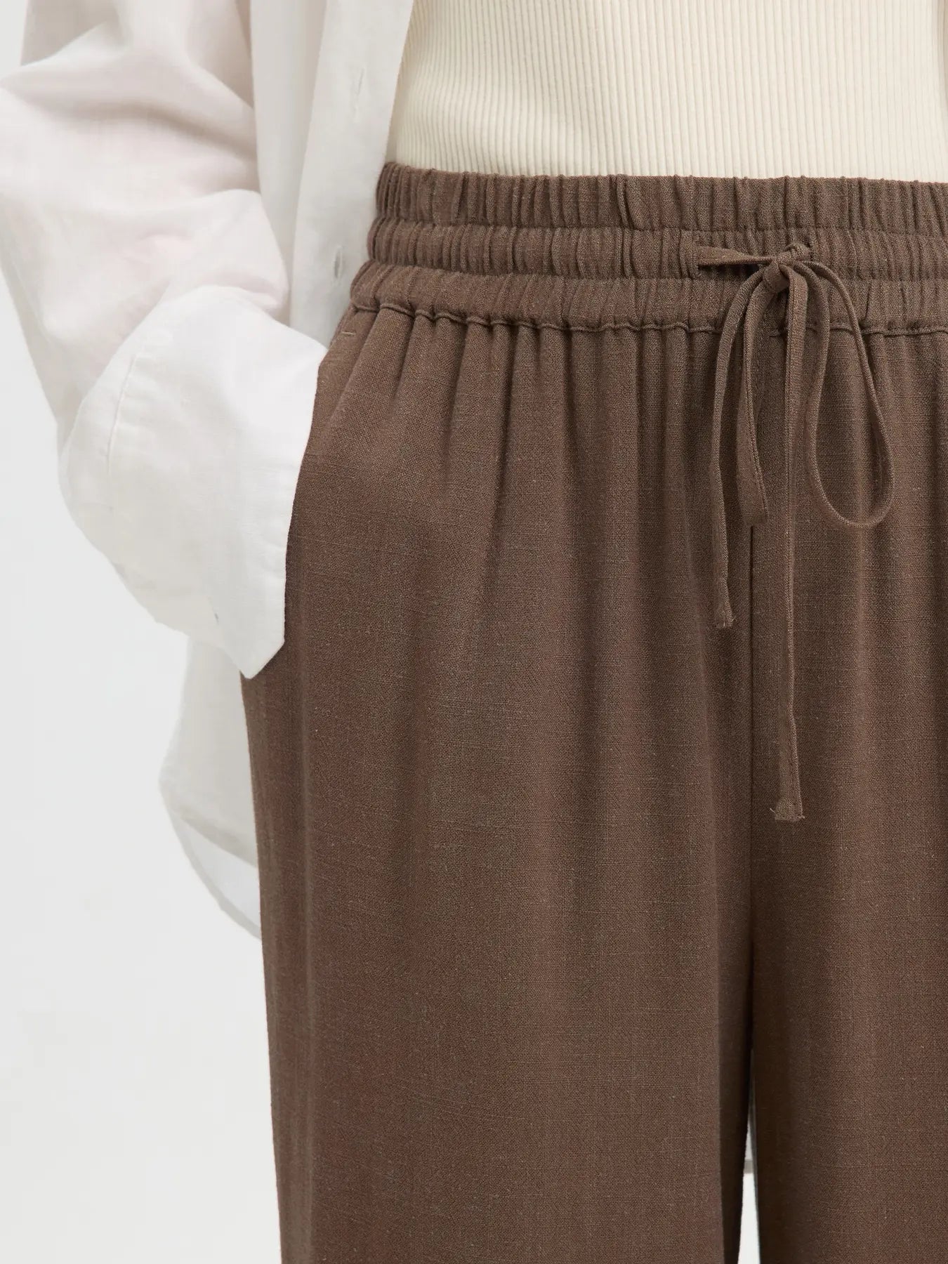 SLFVIVA-GULIA Long Linen Pants, Chocolate Chip