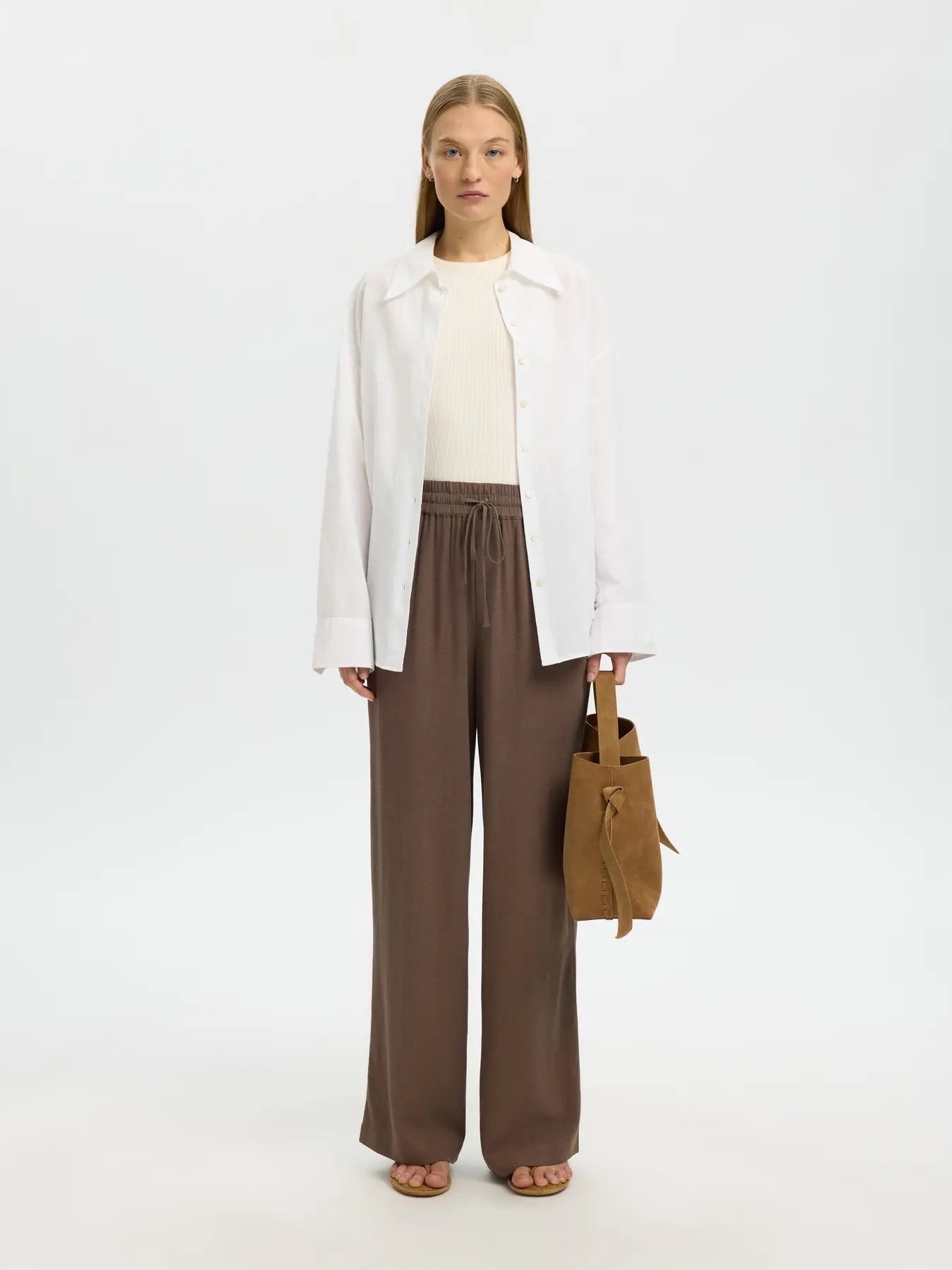 SLFVIVA-GULIA Long Linen Pants, Chocolate Chip