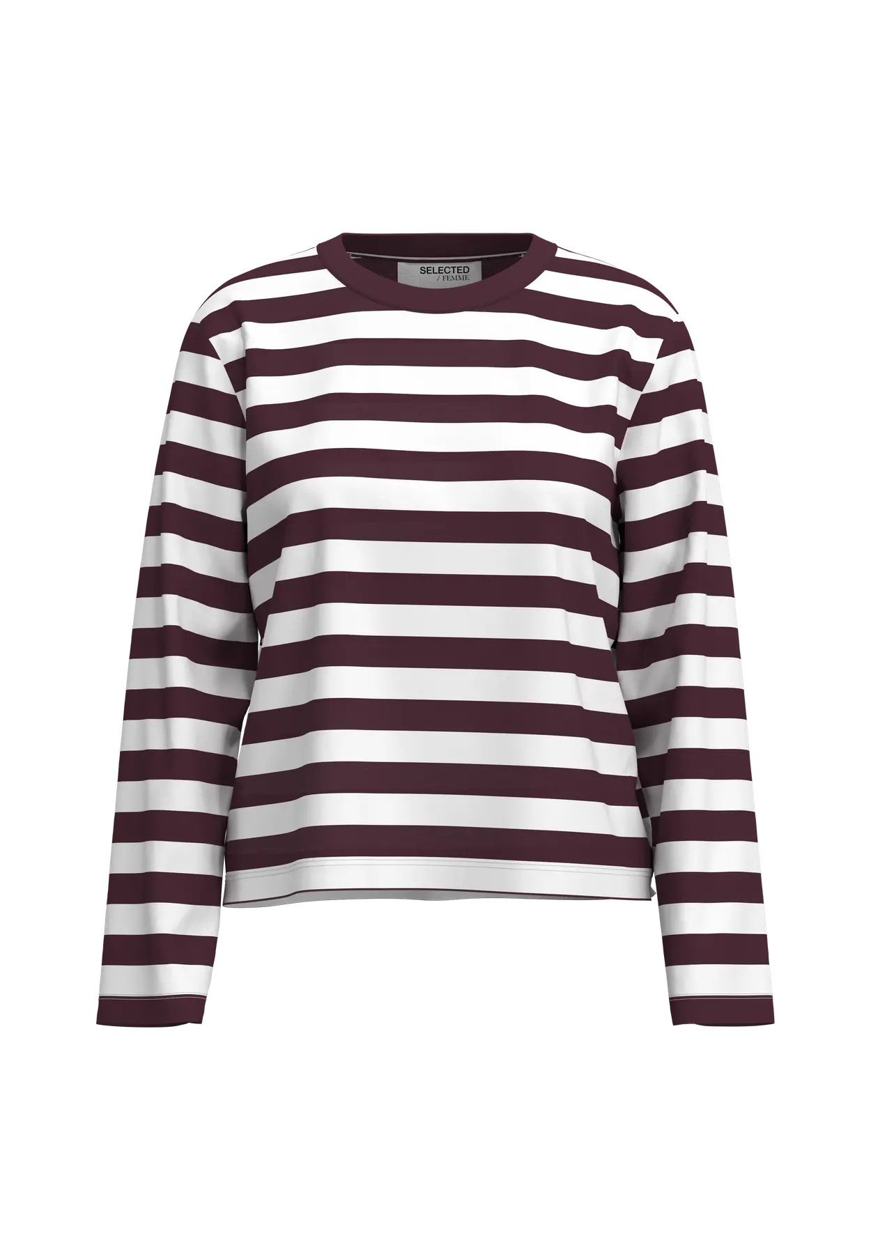 SLFESSENTIAL Striped Boxy Long Tee, fig / bright white