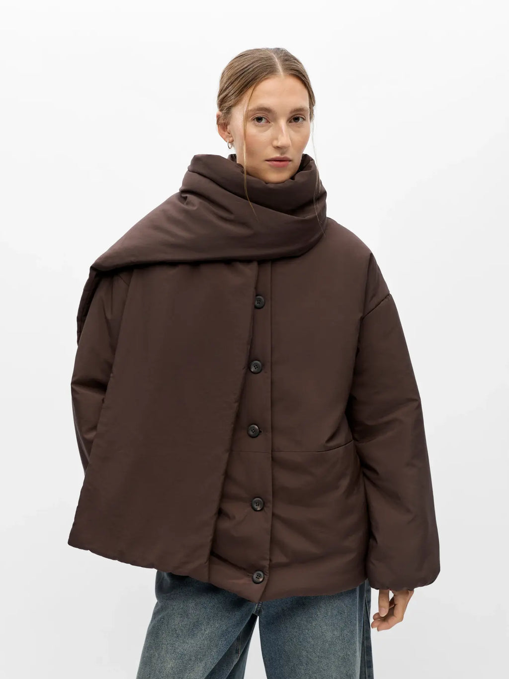 OBJGEMMI Scarf Jacket, Seal Brown