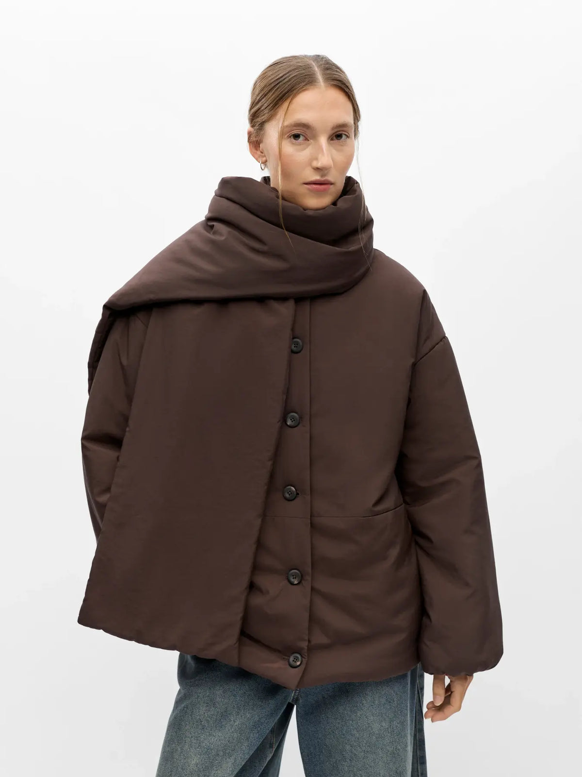 OBJGEMMI Scarf Jacket, Seal Brown