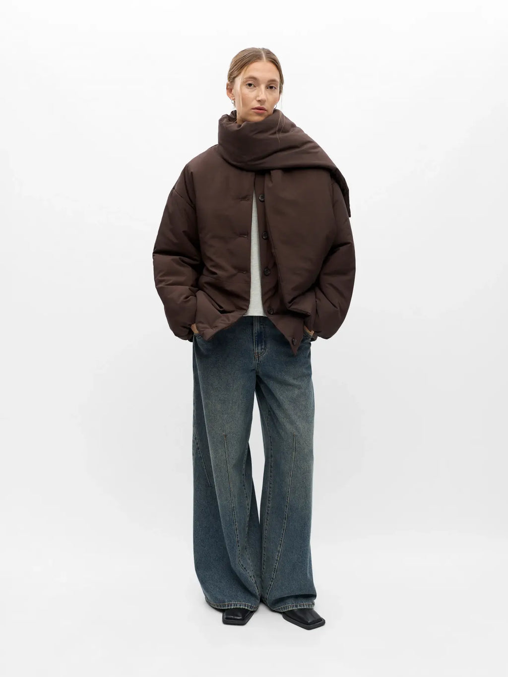 OBJGEMMI Scarf Jacket, Seal Brown