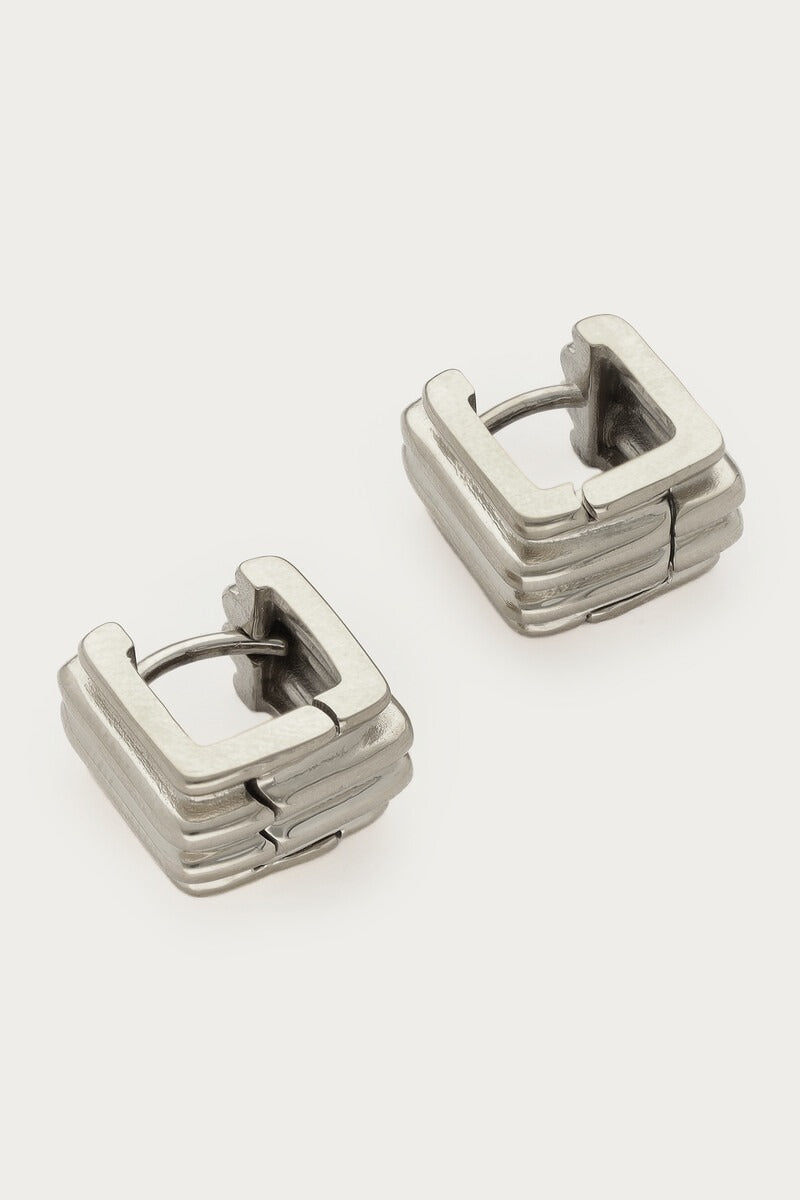 MYBOLD eckige Creolen mit Rillen, silber
