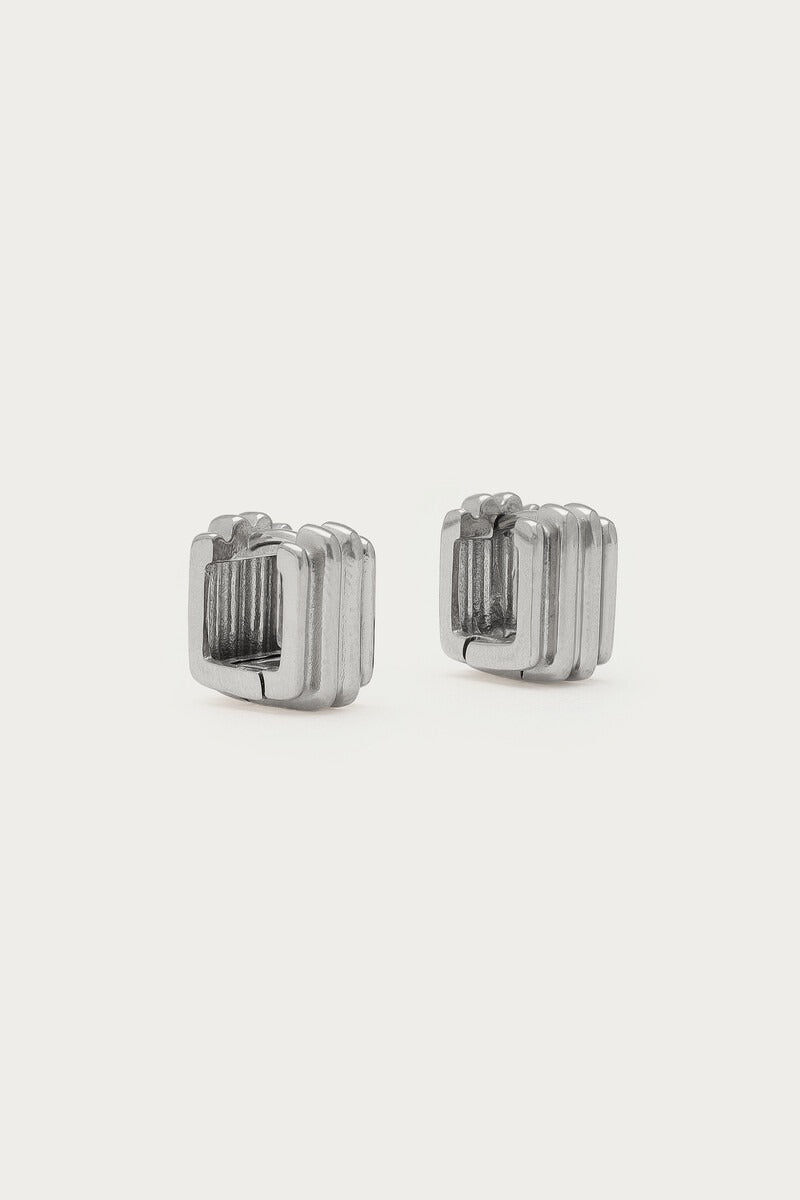 MYBOLD eckige Creolen mit Rillen, silber