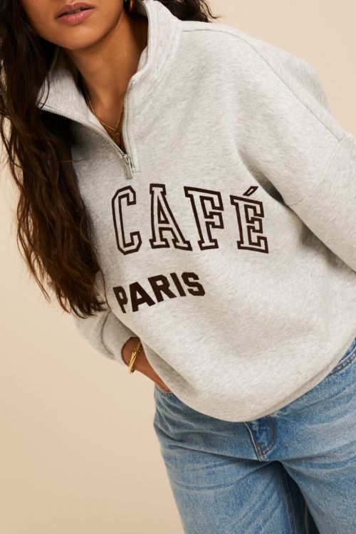 MYSWEATER Zipper "Le cafe paris", grau/braun
