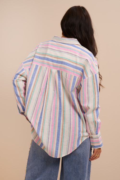 MYRAINBOW Oversize-Bluse mit Streifen, rose / blau