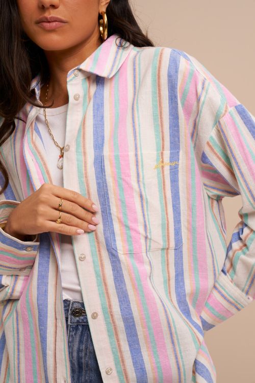 MYRAINBOW Oversize-Bluse mit Streifen, rose / blau