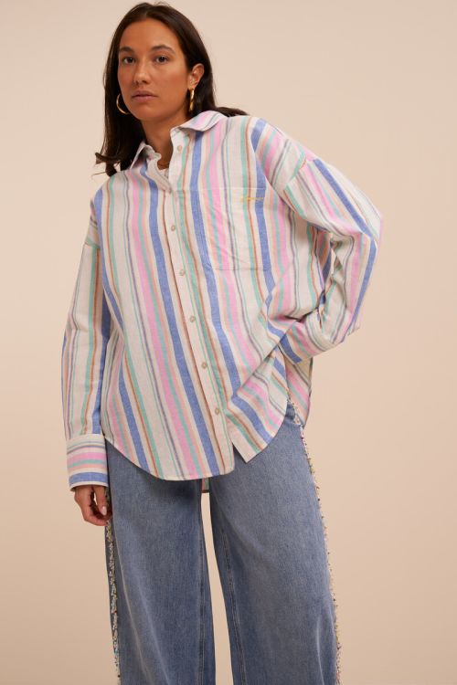 MYRAINBOW Oversize-Bluse mit Streifen, rose / blau