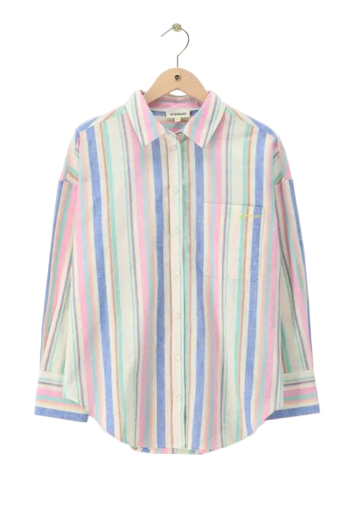 MYRAINBOW Oversize-Bluse mit Streifen, rose / blau