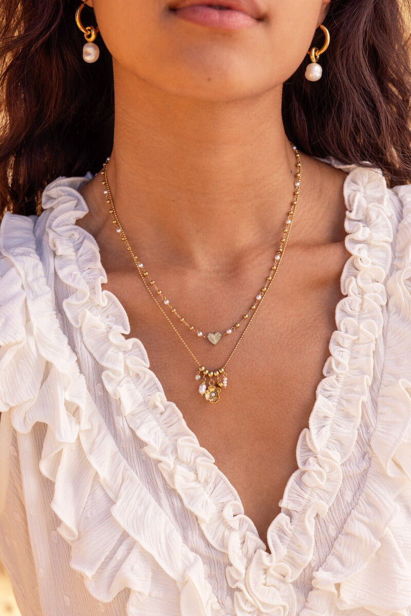 MYKETTE mit Ranunkelblüte und Süßwasserperlen, gold