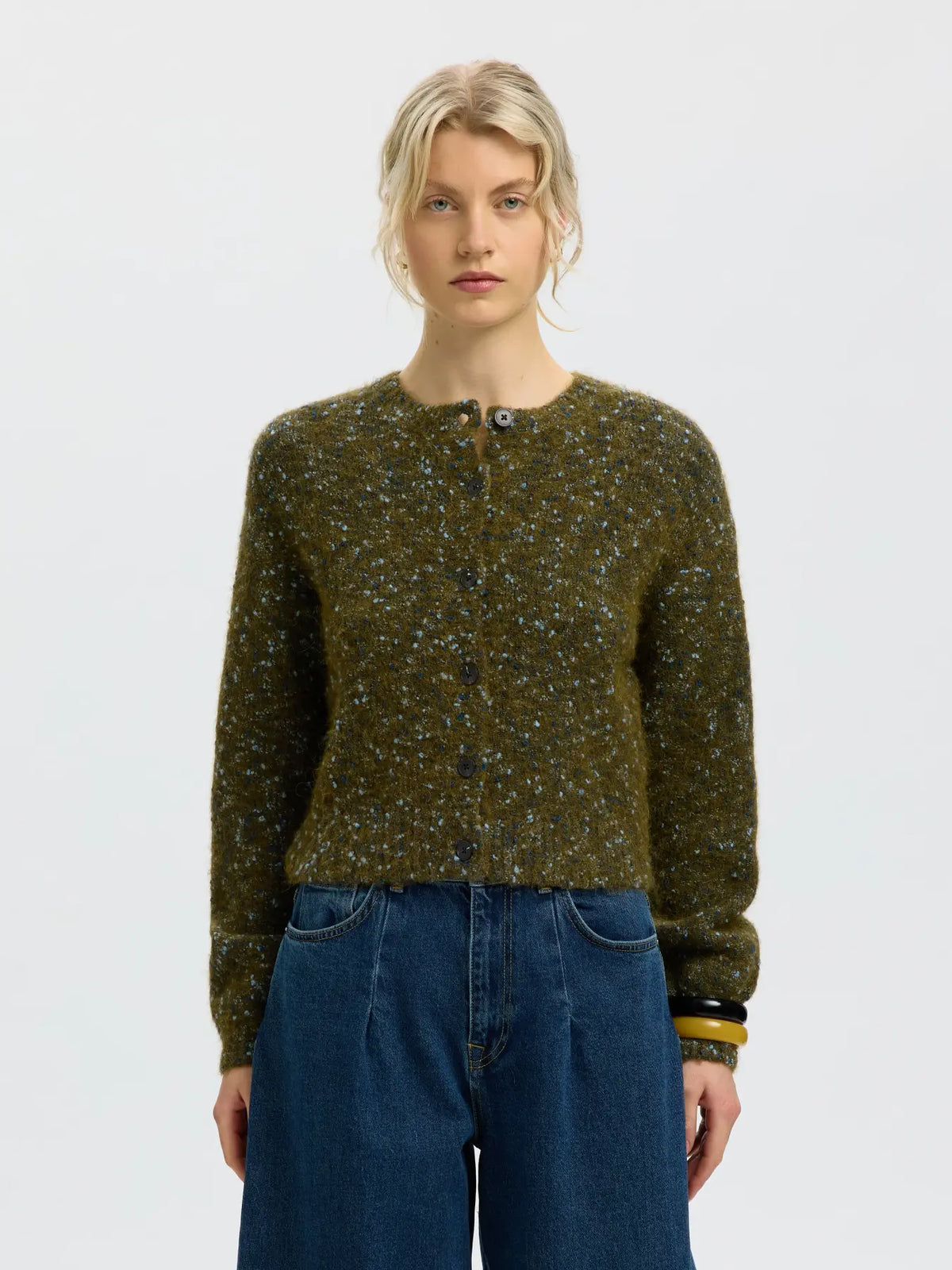 SLWKAT LS Knit Short Cardigan, Fir Green Navy and Light Blue