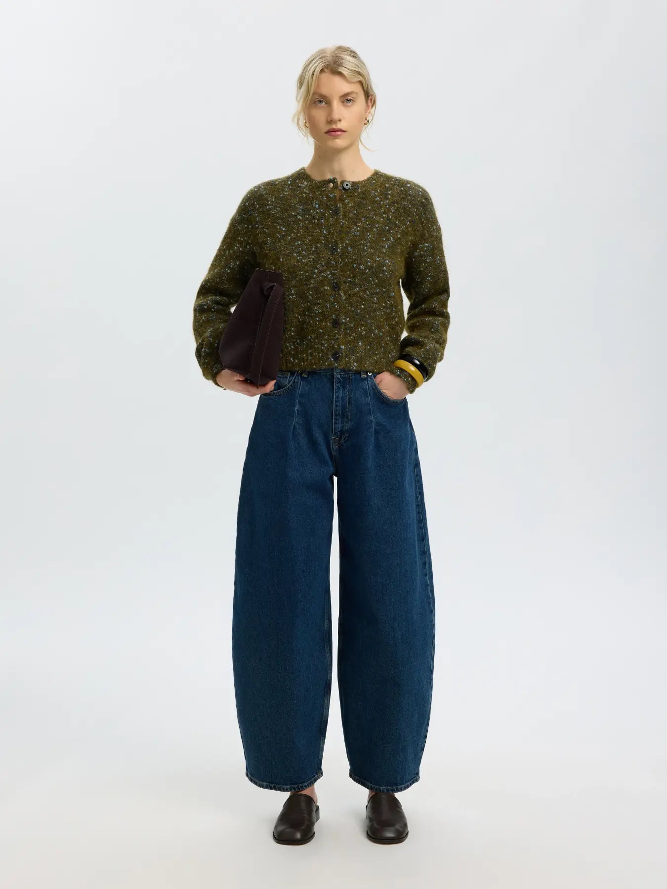 SLWKAT LS Knit Short Cardigan, Fir Green Navy and Light Blue